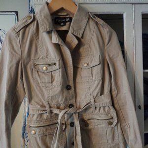 Forever 21 Safari Jacket S/P Khaki Tan Belted